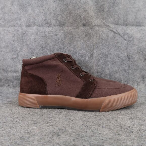 Polo Ralph Lauren Shoes Kids 5 Sneaker Chukka Casual Leather Canvas Boys Brown - Picture 2 of 14